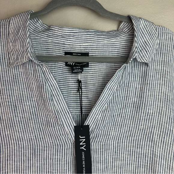 JNY Jones New York Blue Striped Oversize V-Neck Shirt Sz3x - Picture 2 of 8